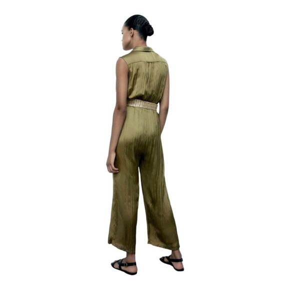 ZARA | Olive Green | SATIN EFFECT JUMPSUIT WITH BELT - Picture 6 of 12